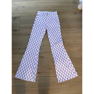 NEW Bell Bottom High Waisted Stretch Plaid Flare Jeans Denim 26”waist 31” inseam